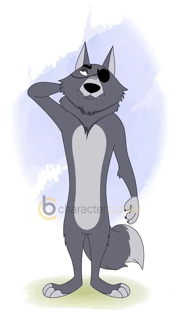 confused thief wolf front animated cartoon character