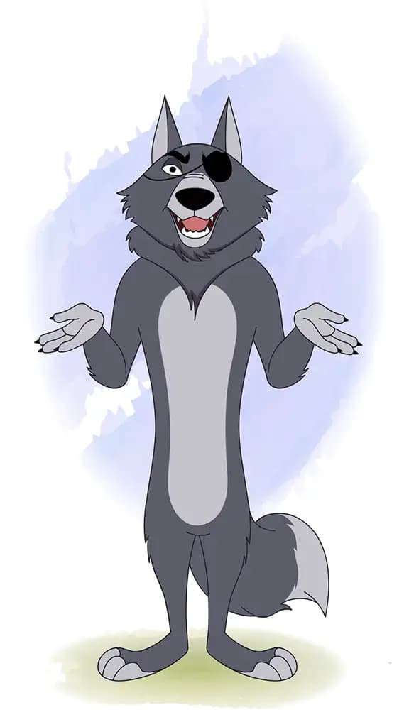 thief wolf talking front side animated cartoon character