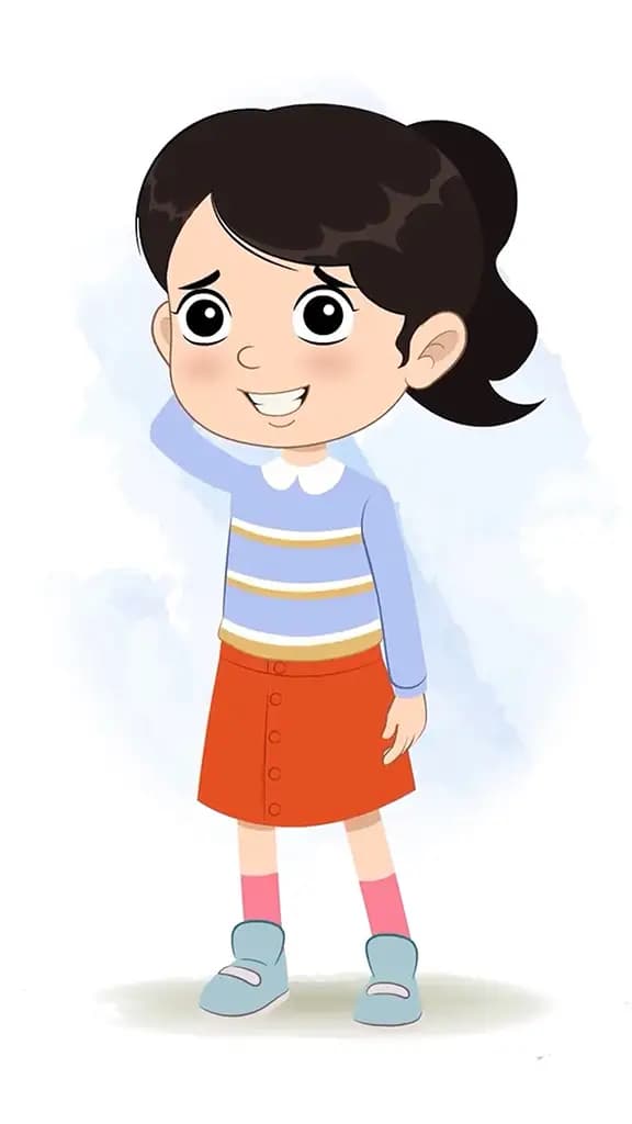 A nervous Little girl animated cartoon character aka jiya