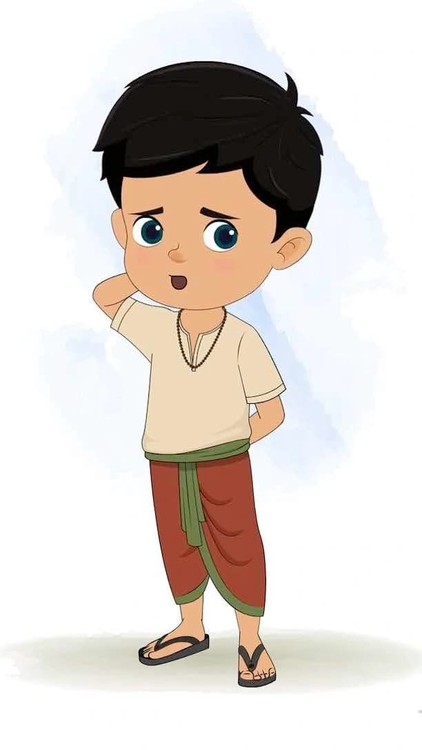 A confused boy in dhoti animated cartoon character aka rohan 3/4