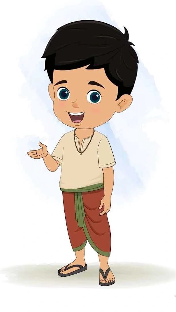 A boy in dhoti talking animated cartoon character aka rohan 3/4