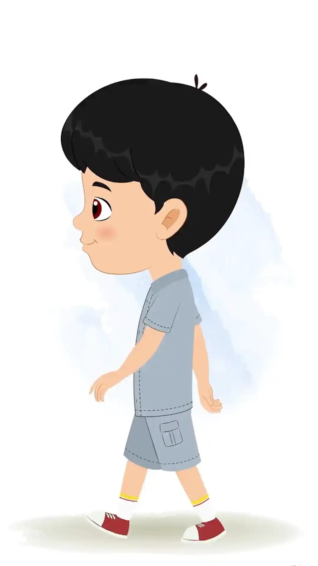 A little Indian boy walking side view animated cartoon character aka aarav