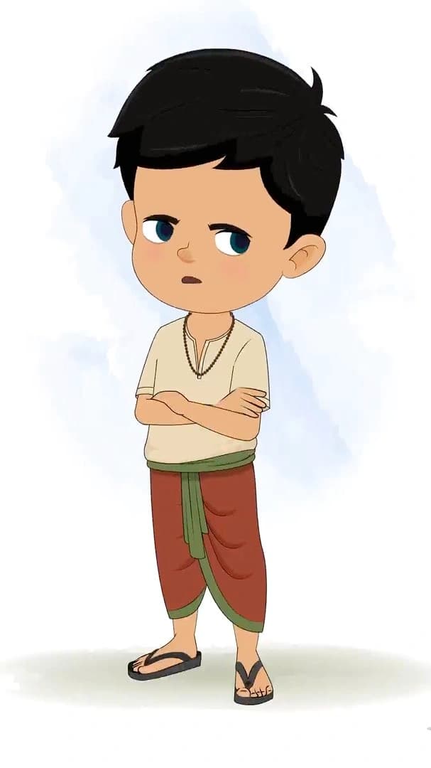 An annoyed boy in dhoti animated cartoon character aka rohan 3/4