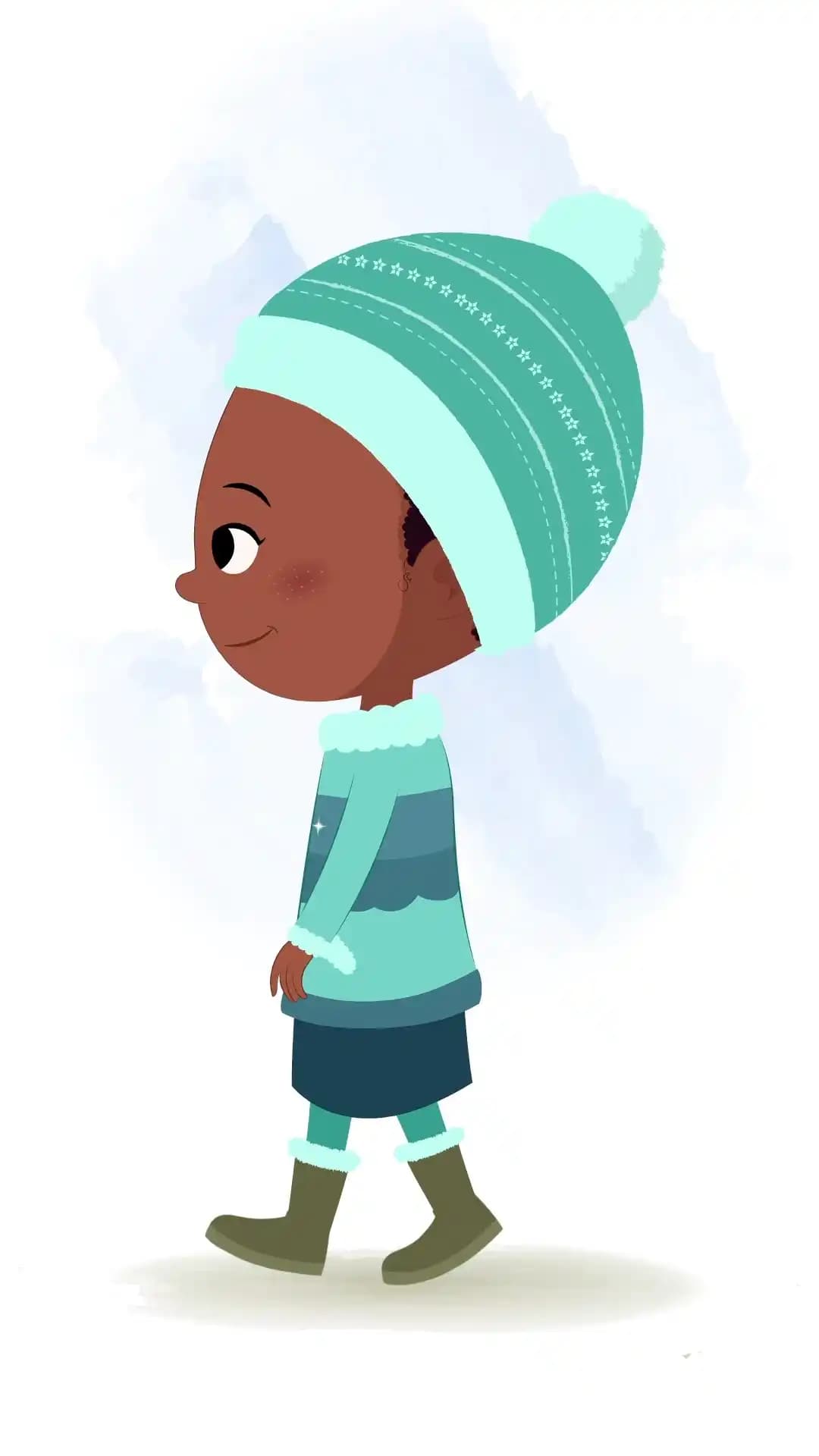 A cute African girl walking side view animated cartoon character aka kaya