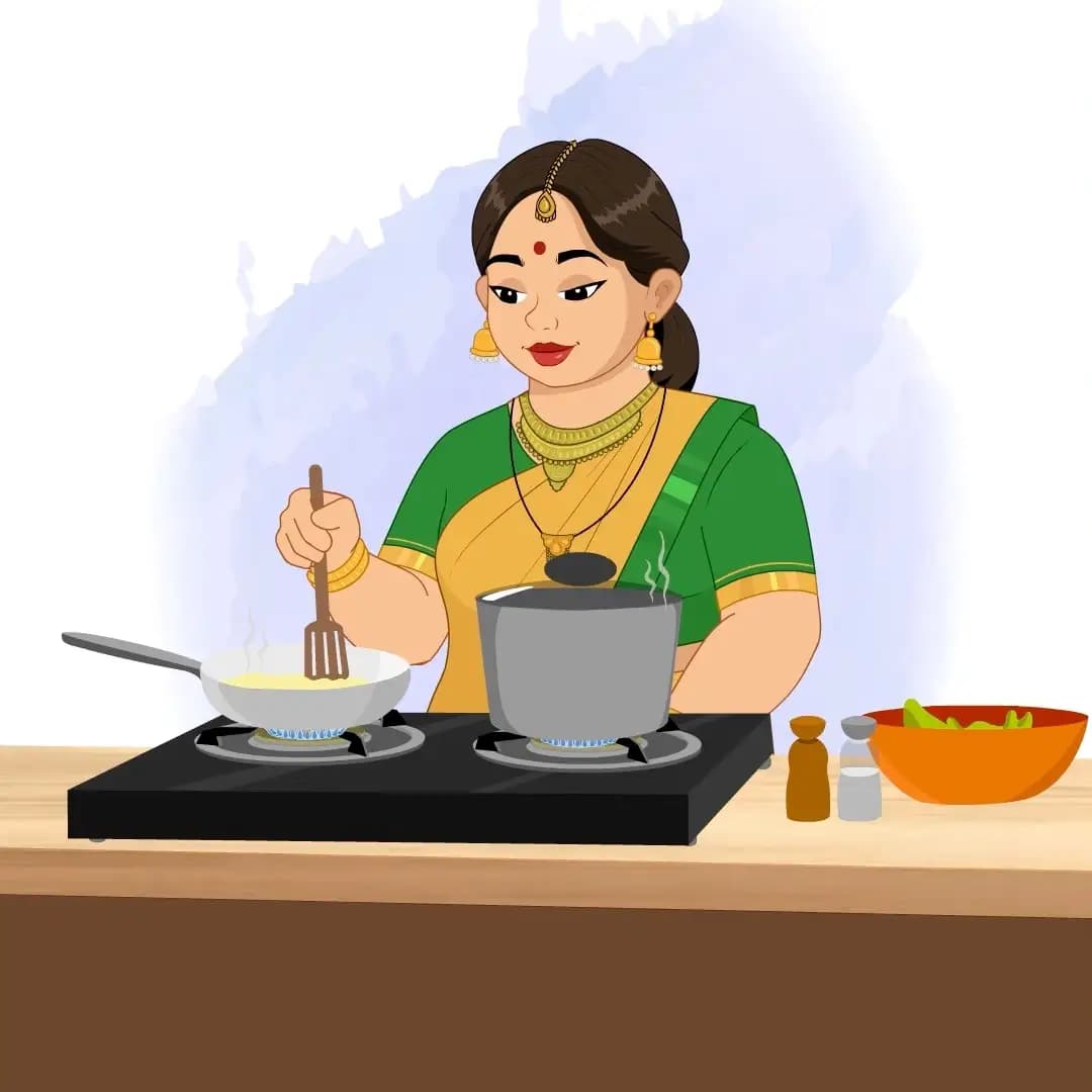 A fat Indian woman making food animated vector cartoon character AKA Anuradha