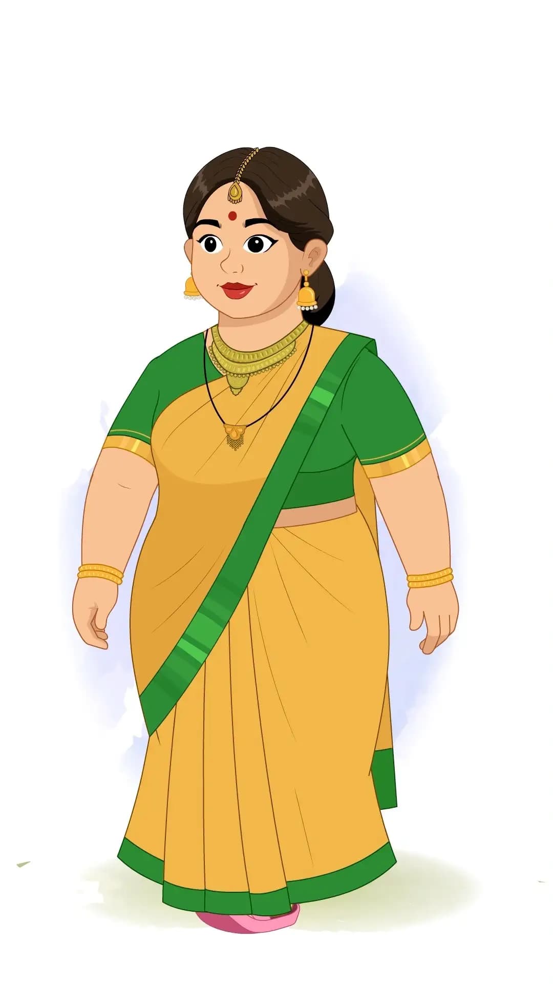A fat Indian woman animated 1/3 walk vector cartoon character AKA Anuradha
