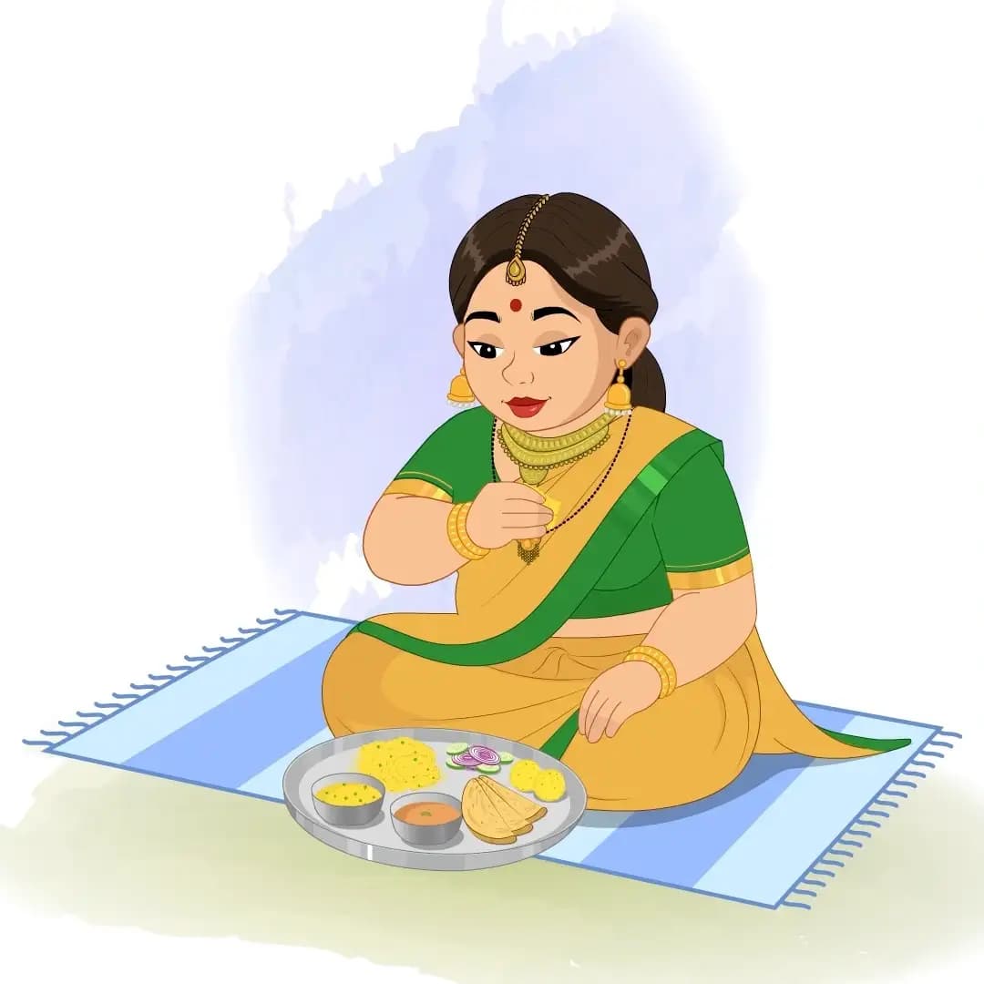 A fat Indian woman eating food animated vector cartoon character AKA Anuradha