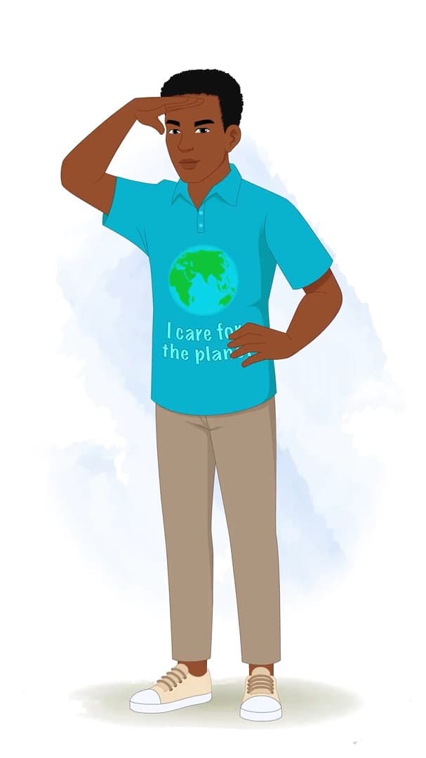 A young African man looking ahead animated vector cartoon character AKA Drake