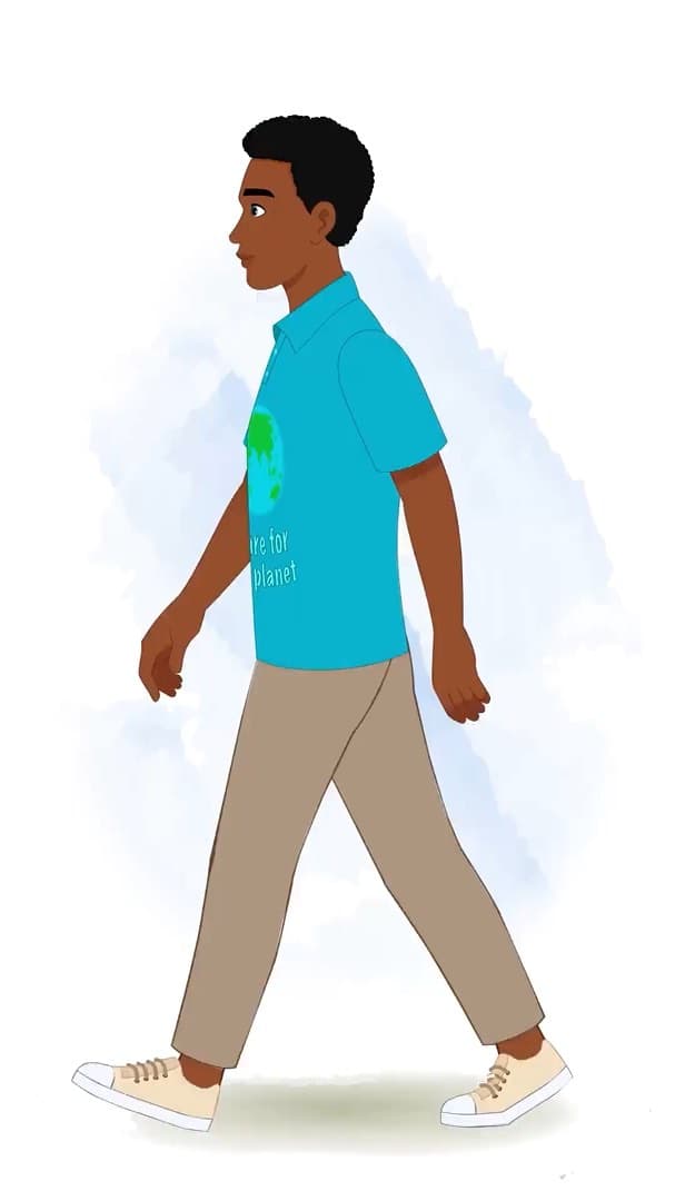 A young African man side walking animated vector cartoon character AKA Drake
