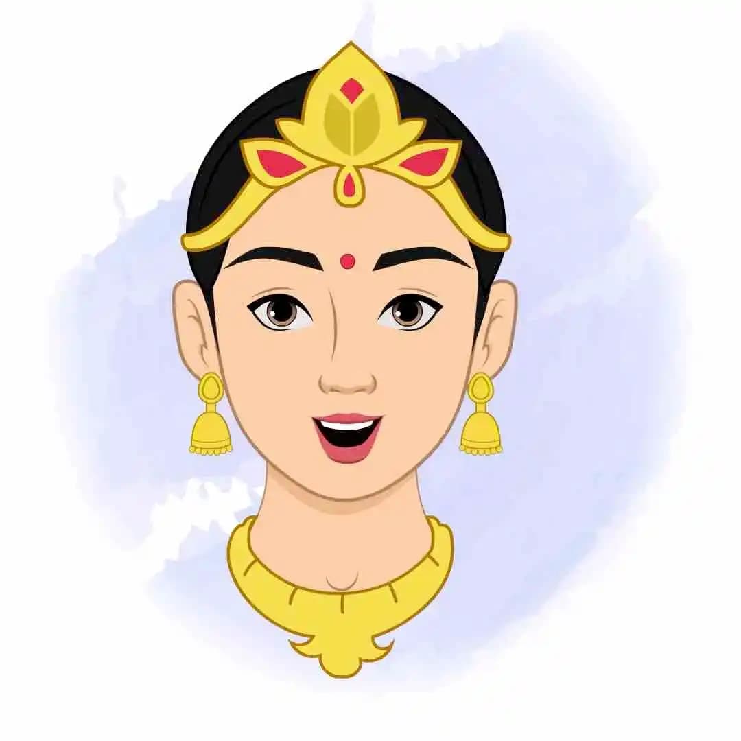 An Indian rani face expression animated vector cartoon character AKA Rani Durgavati