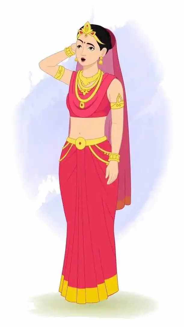 A confused Indian rani animated vector cartoon character AKA Rani Durgavati