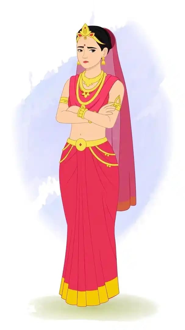 An annoyed Indian rani animated vector cartoon character AKA Rani Durgavati