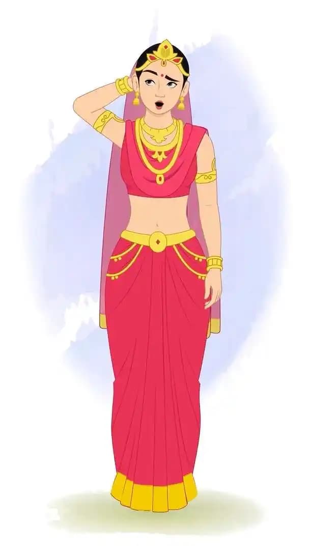 A confused Indian rani animated character cartoon vector AKA Rani Durgavati