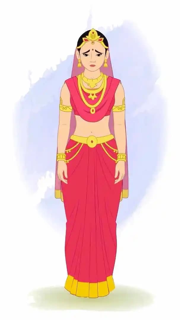 A sad Indian rani animated vector cartoon character AKA Rani Durgavati