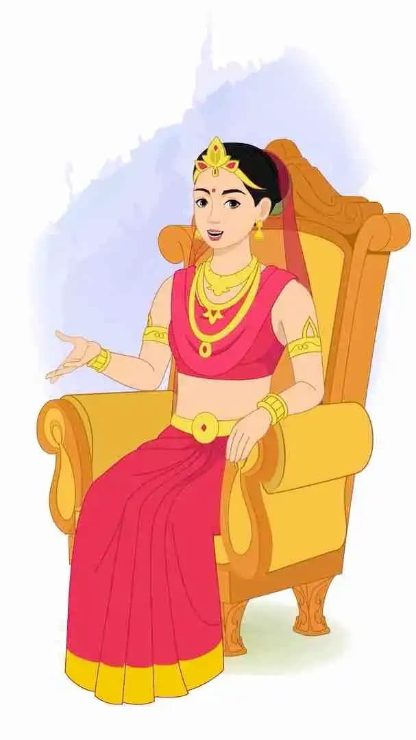 An Indian rani talking while sitting animated character cartoon vector AKA Rani Durgavati
