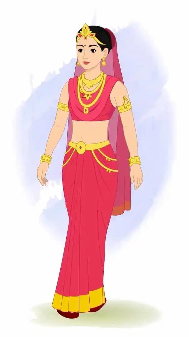 An Indian rani walking animated vector cartoon character AKA Rani Durgavati