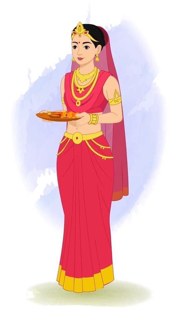 An Indian rani worship animated vector cartoon character AKA Rani Durgavati