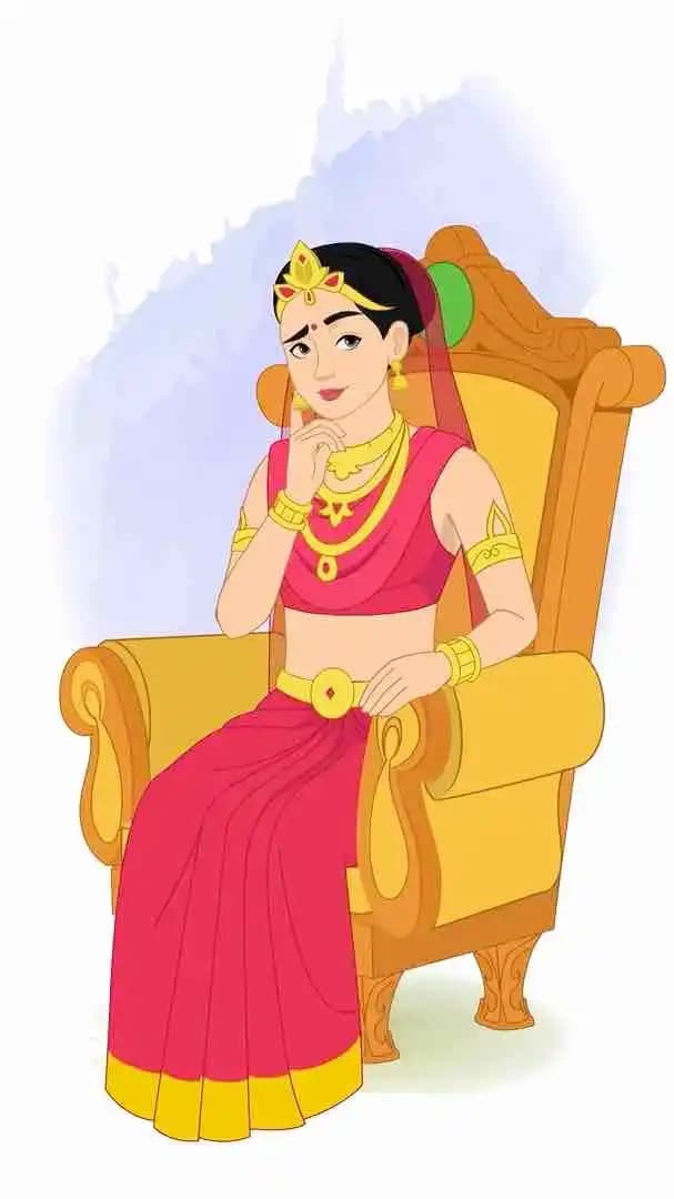 An Indian rani thinking animated vector cartoon character AKA Rani Durgavati