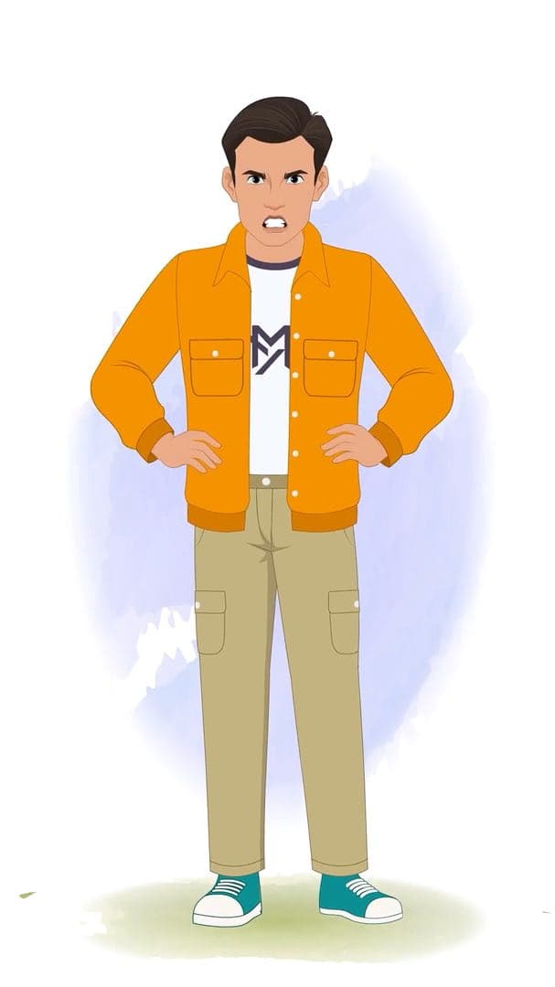 An angry Indian man in orange jacket animated vector cartoon character AKA Bharat
