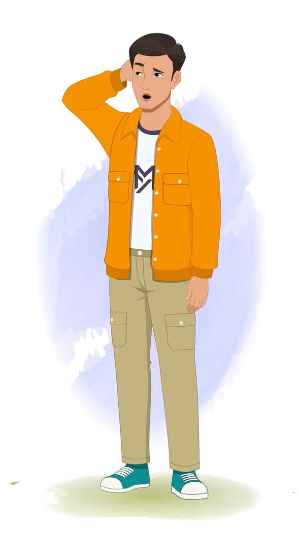 A confused Indian man in orange jacket animated character cartoon vector AKA Bharat