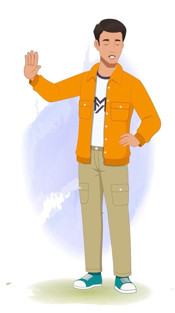 An Indian man in orange jacket saying no animated vector cartoon character AKA Bharat