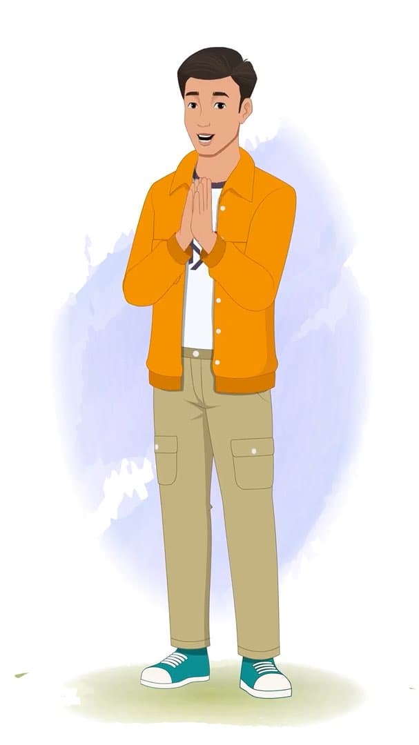 An Indian man in orange jacket clapping animated vector cartoon character AKA Bharat