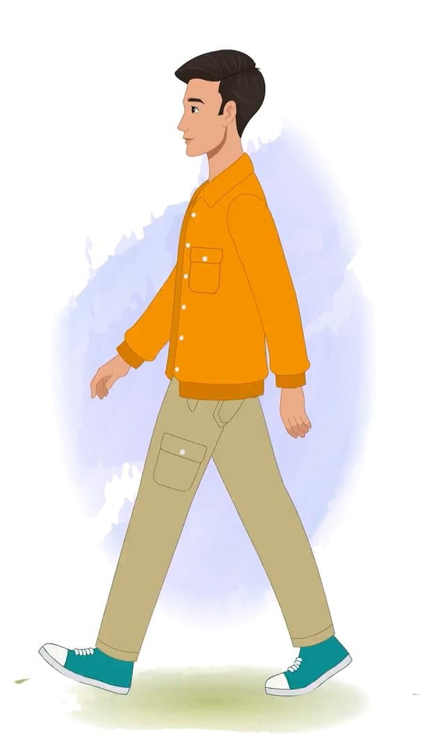 An Indian man in orange jacket side walking animated vector cartoon character AKA Bharat
