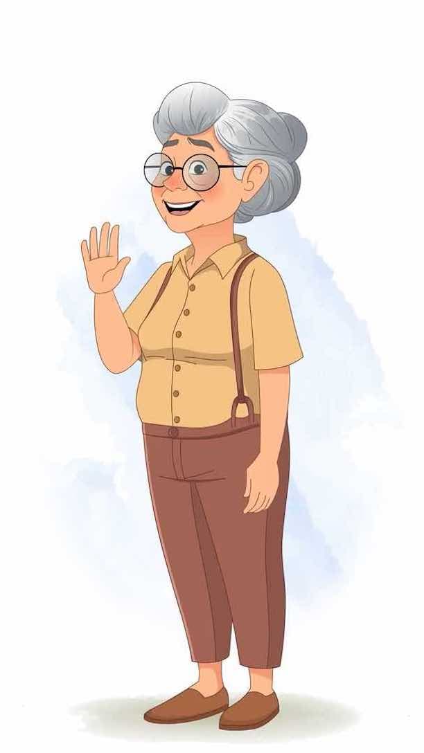 An old woman saying hi animated vector cartoon character AKA Sandra