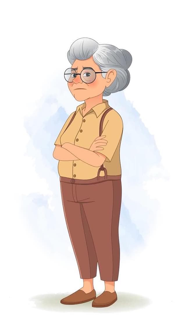An old annoyed woman animated vector cartoon character AKA Sandra