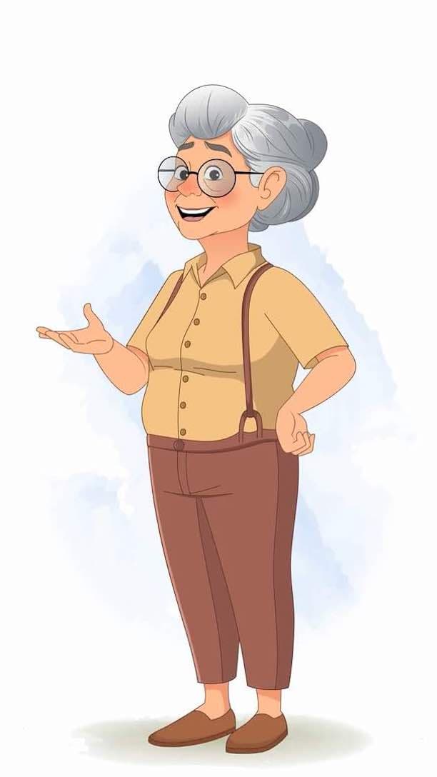An old woman talking animated vector cartoon character AKA Sandra