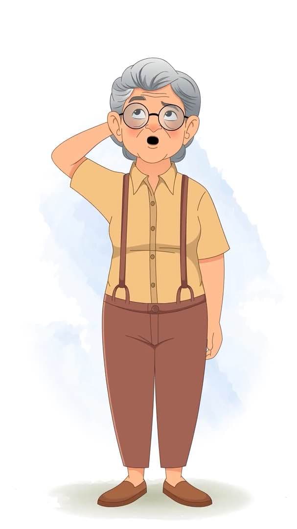 An old confused woman animated vector cartoon character AKA Sandra