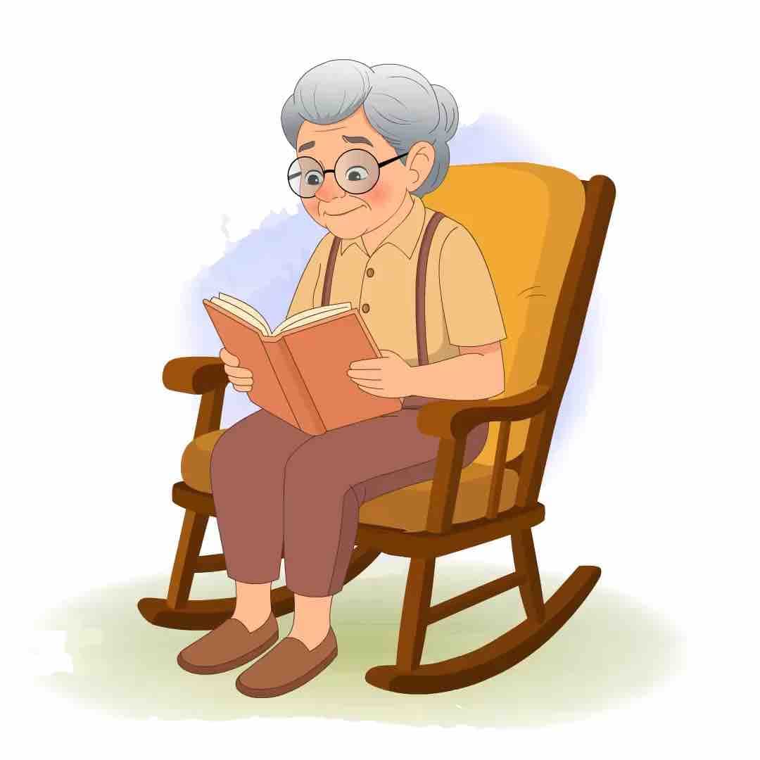 An old woman reading book animated vector cartoon character AKA Sandra