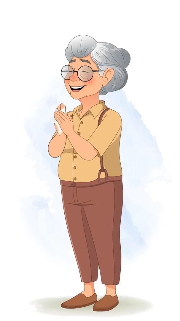 An old woman clapping animated vector cartoon character AKA Sandra