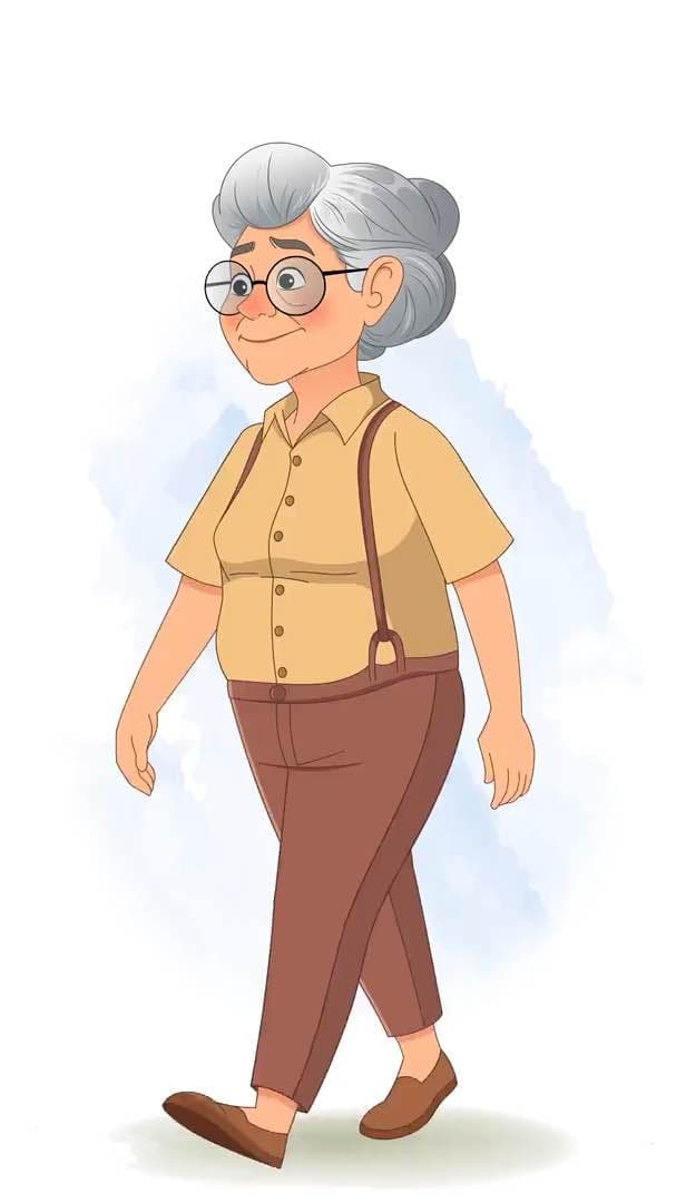 An old woman walking animated vector cartoon character AKA Sandra