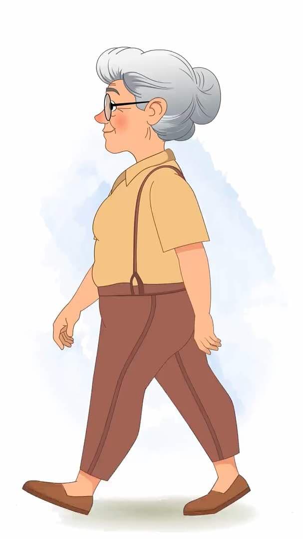 An old woman side walking animated vector cartoon character AKA Sandra