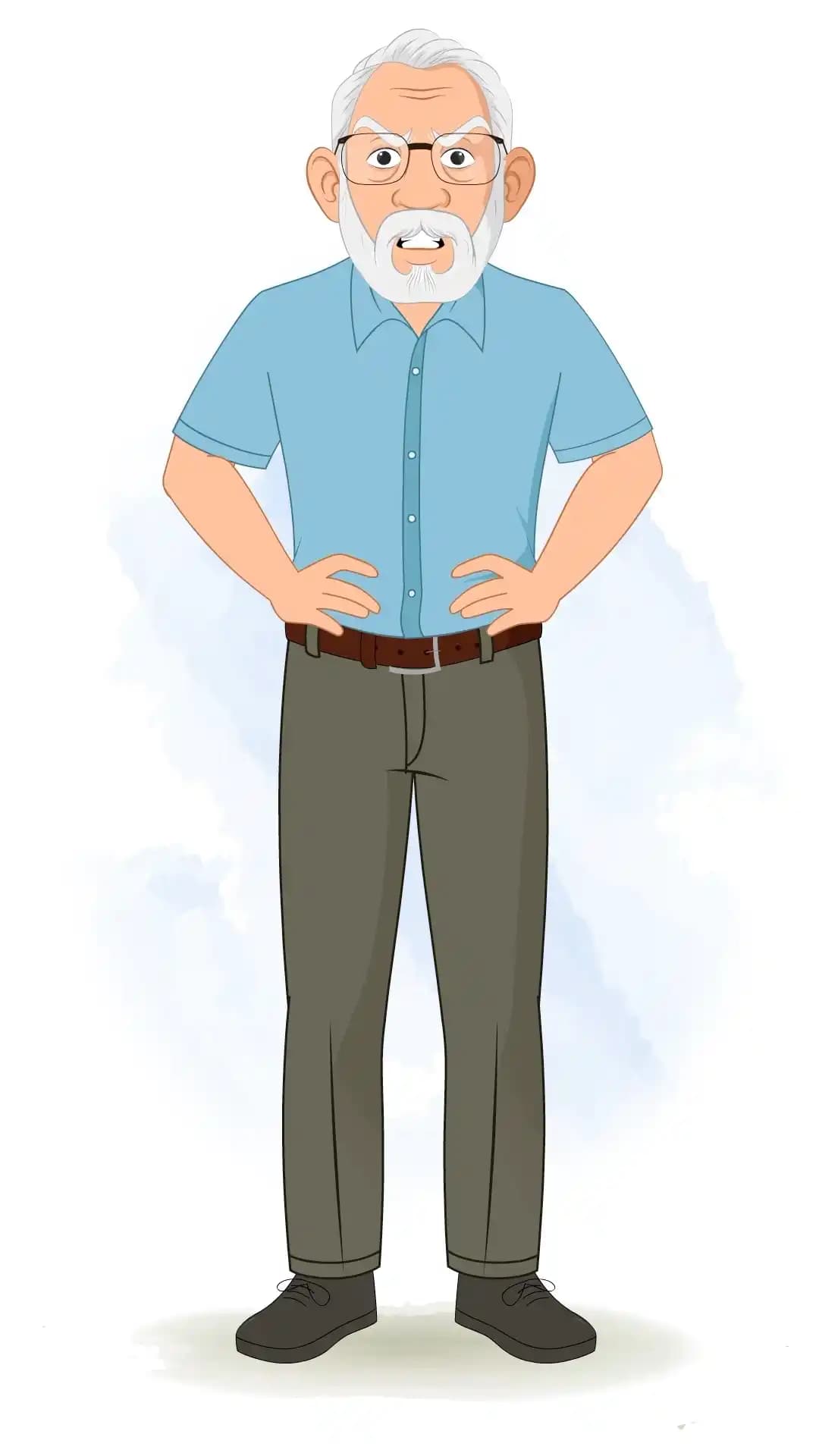 angry elderly man front view hands on hips cartoon vector illustration AKA Max Tennyson