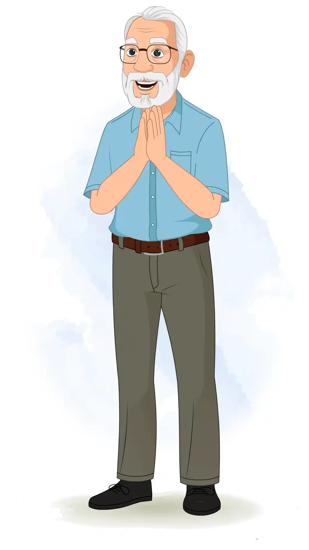 Vector illustration of an elderly cartoon character clapping hands in appreciation, front view AKA Max Tennyson