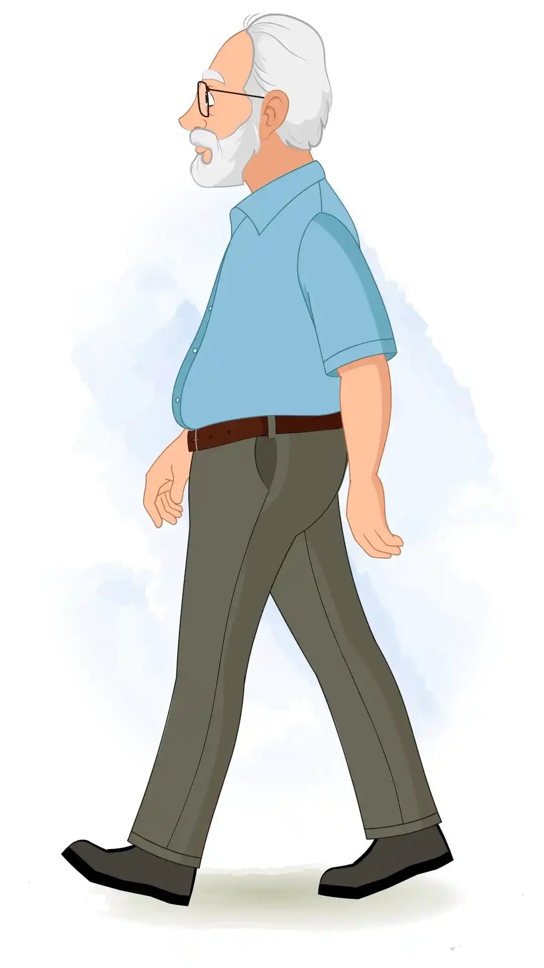 Vector illustration of an elderly cartoon character walking sideways AKA Max Tennyson