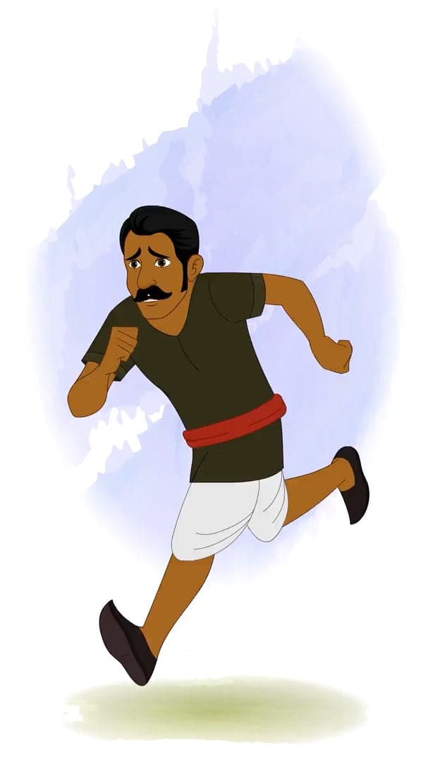 A scared Indian village thief running animated vector cartoon character AKA jaggu chor