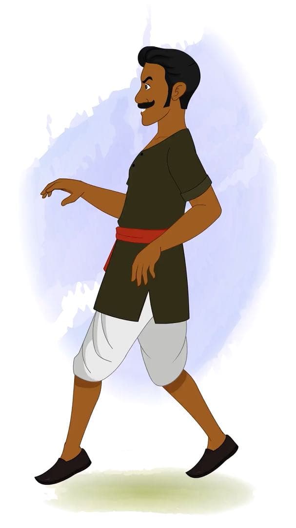 An Indian village thief walking on tiptoe animated vector cartoon character AKA Jaggu Chor