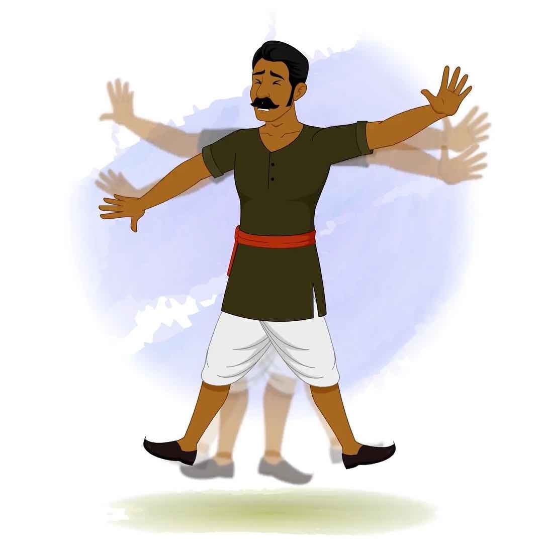An Indian village man falling into a pit animated vector cartoon character AKA Jaggu chor