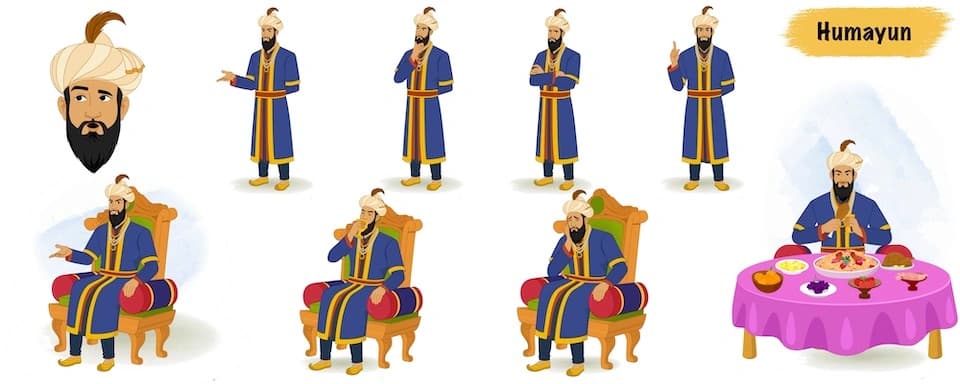 Humayun animated vector cartoon character model sheet AKA Humayun