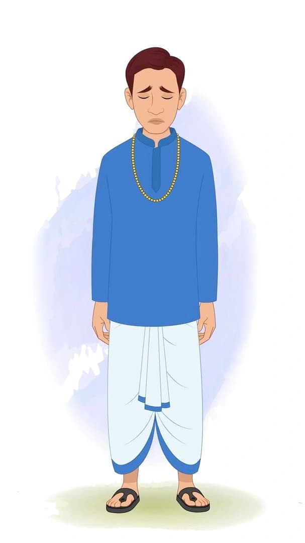A sad Indian village zamindar animated vector cartoon character AKA Harsh