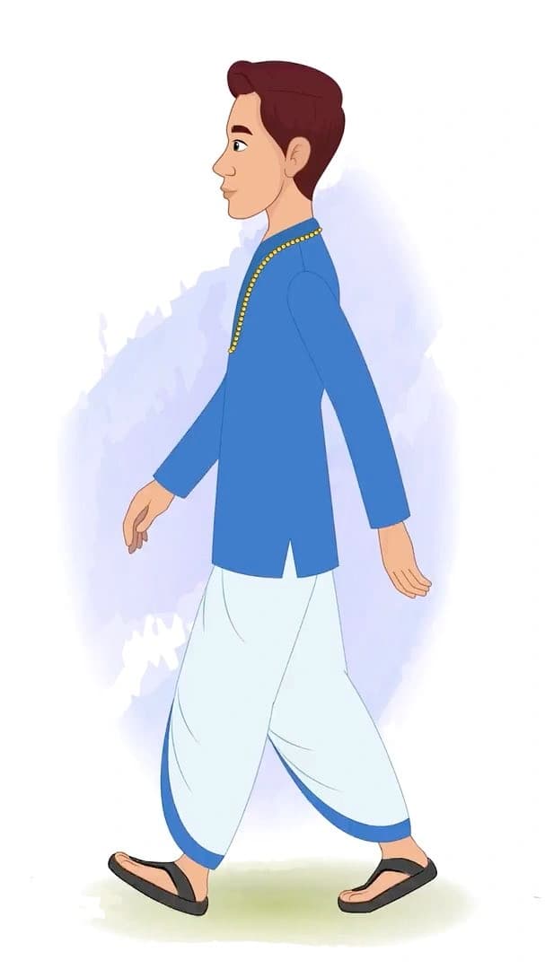 An Indian village zamindar side walking animated vector cartoon character AKA Harsh