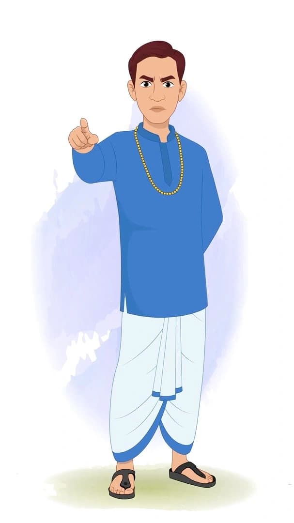 A Indian village zamindar angrily talking animated vector cartoon character AKA Harsh