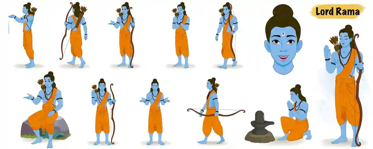 Lord Rama animated vector cartoon character model sheet AKA Lord Rama