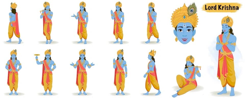 Lord Krishna animated vector cartoon character model sheet AKA Lord Krishna