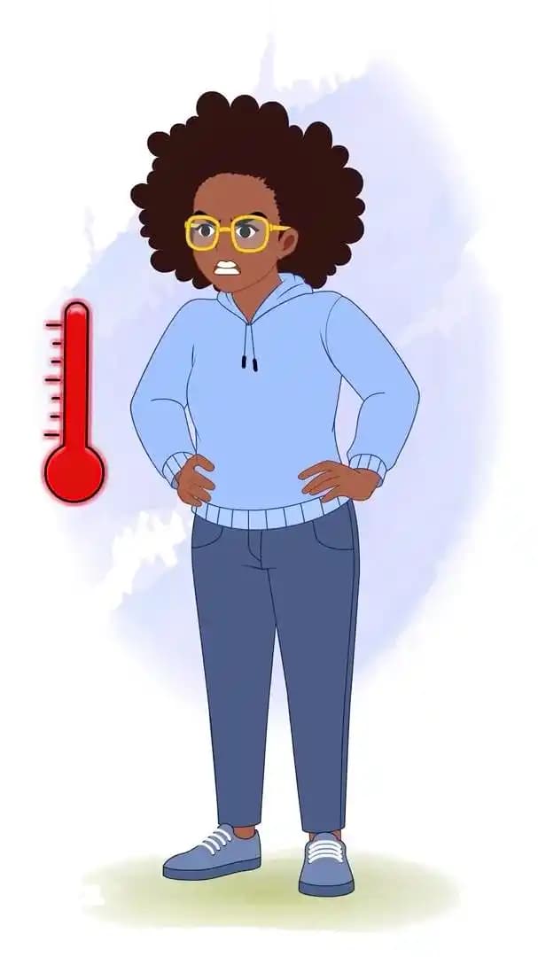 2D African woman cartoon character in angry pose animated vector illustration