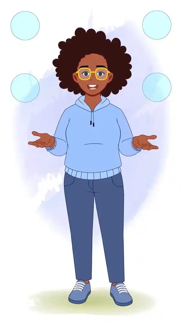 2D African American woman cartoon character in talking pose animated vector illustration