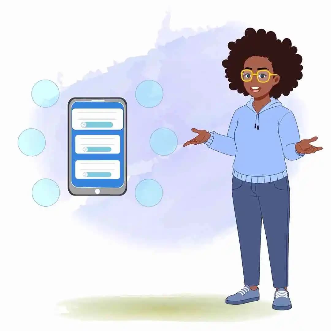 Animated vector illustration of 2D African woman cartoon character talking